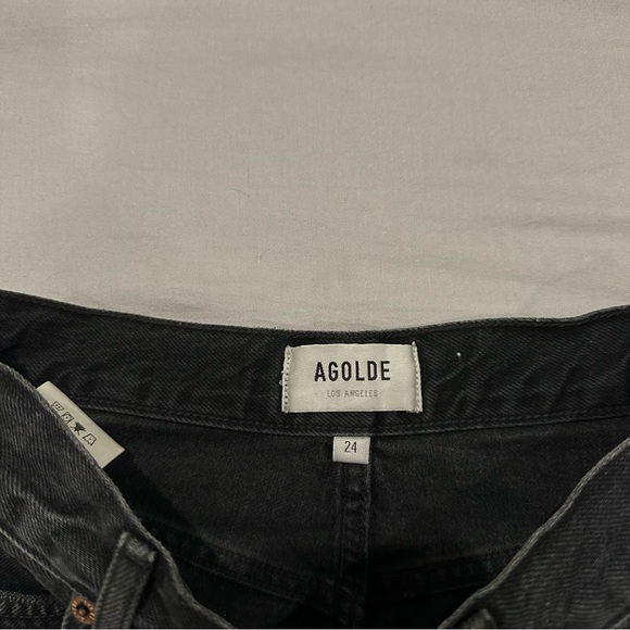 Agolde Black Distressed Denim Jean Shorts - Picture 5 of 7